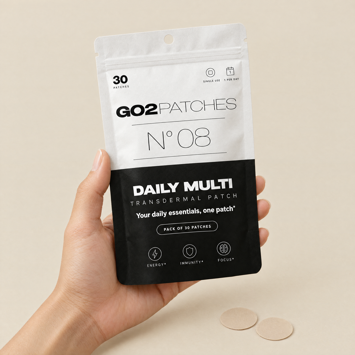 Hand holding the GO2PATCHES N° 08 Daily Multi pouch