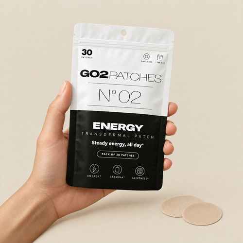 Hand holding the GO2PATCHES N° 02 Energy pouch
