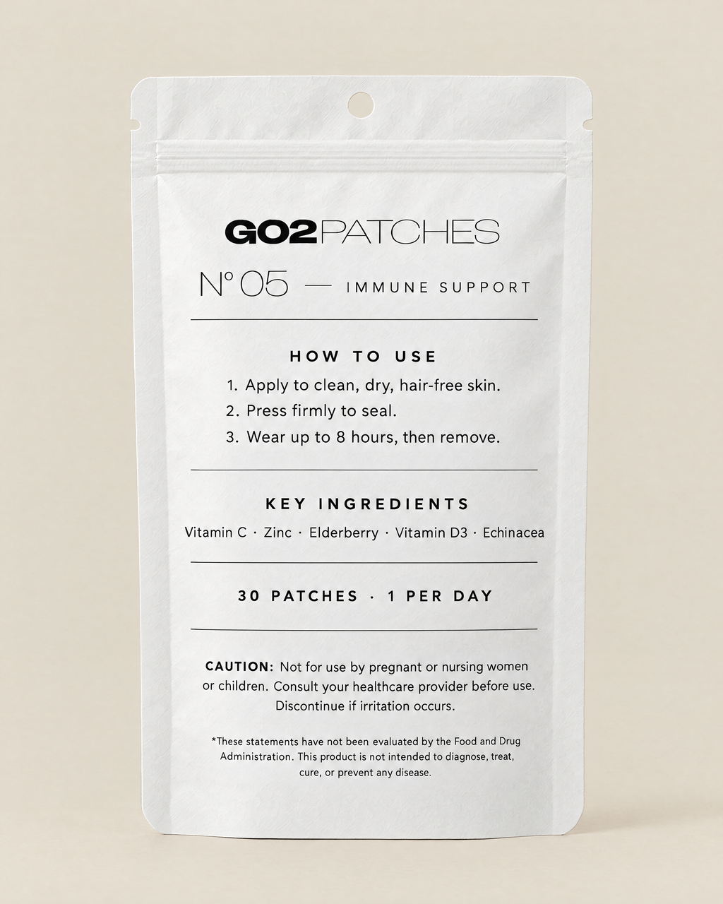 GO2PATCHES N° 05 Immune Support pouch back: how to use and ingredients