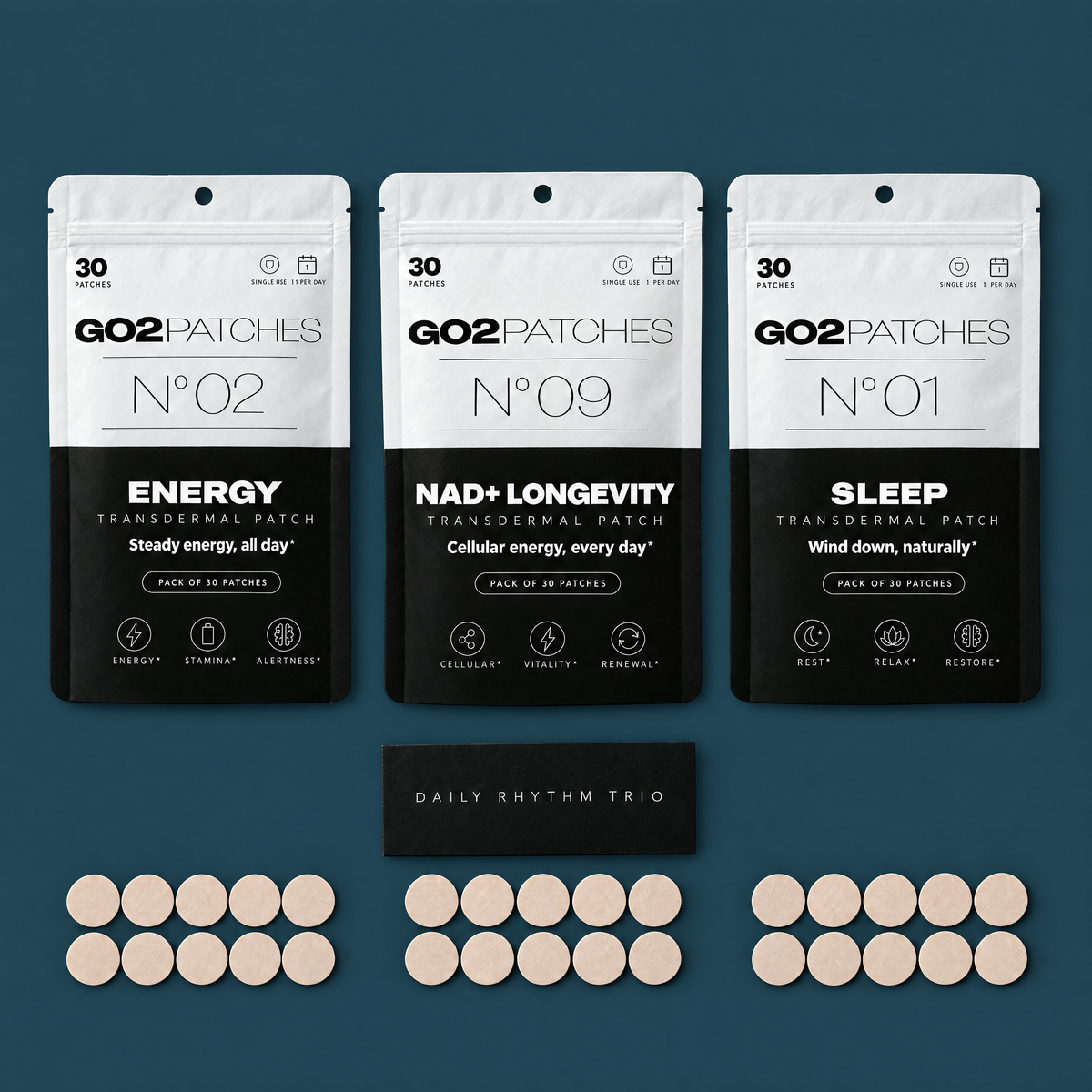 GO2PATCHES Daily Rhythm Trio flat lay